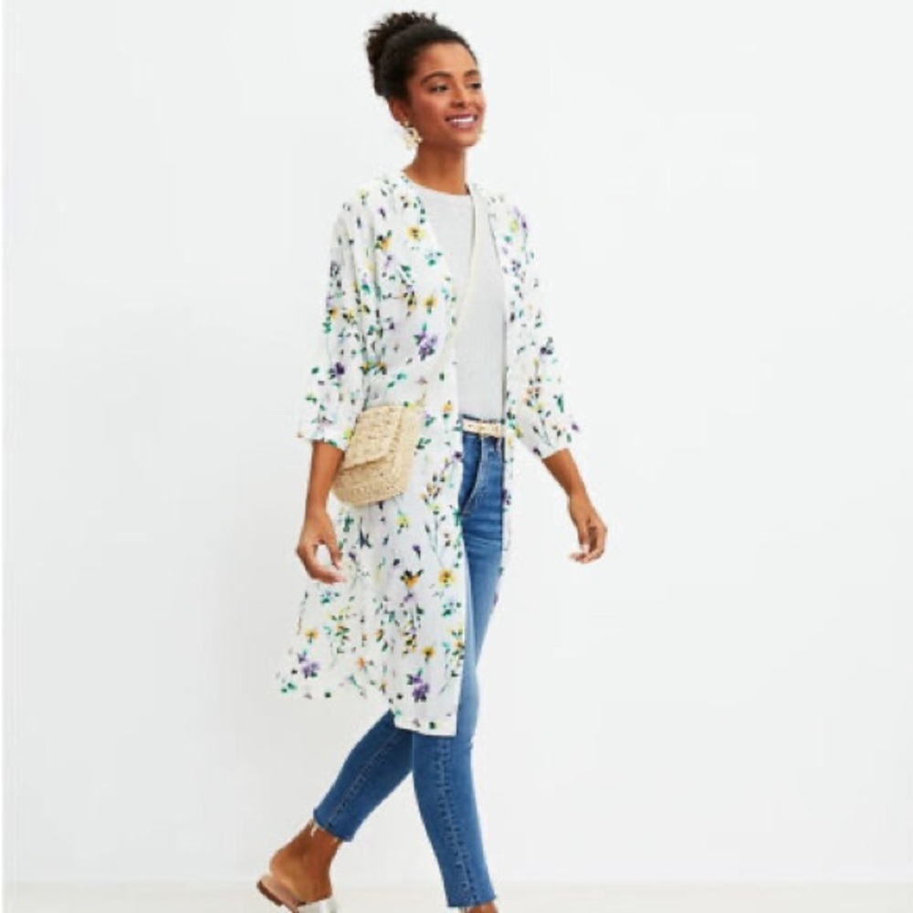 Loft M/L White Multi Floral Kimono Wrap Duster Top Oversized
100% modal
